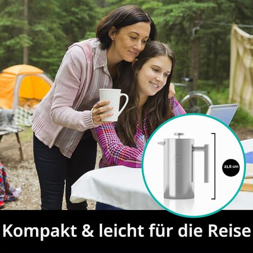 Coffee Gator French Press Kaffeemaschine 1 Liter - plus Travel Jar Kanister, Doppelwandig Isoliert Edelstahl Kaffeebereiter… – Ansicht 4