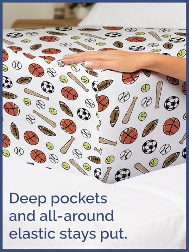 Image of Kids King Size Sports Bed Sheets - 4 Piece Kids Sports Sheet Set | Sports Themed Bedding, Ultra-Soft, Cute & Cozy, Breathable & Machine Washable, Kids Bed Set for Boys, Girls, Teens & Toddlers