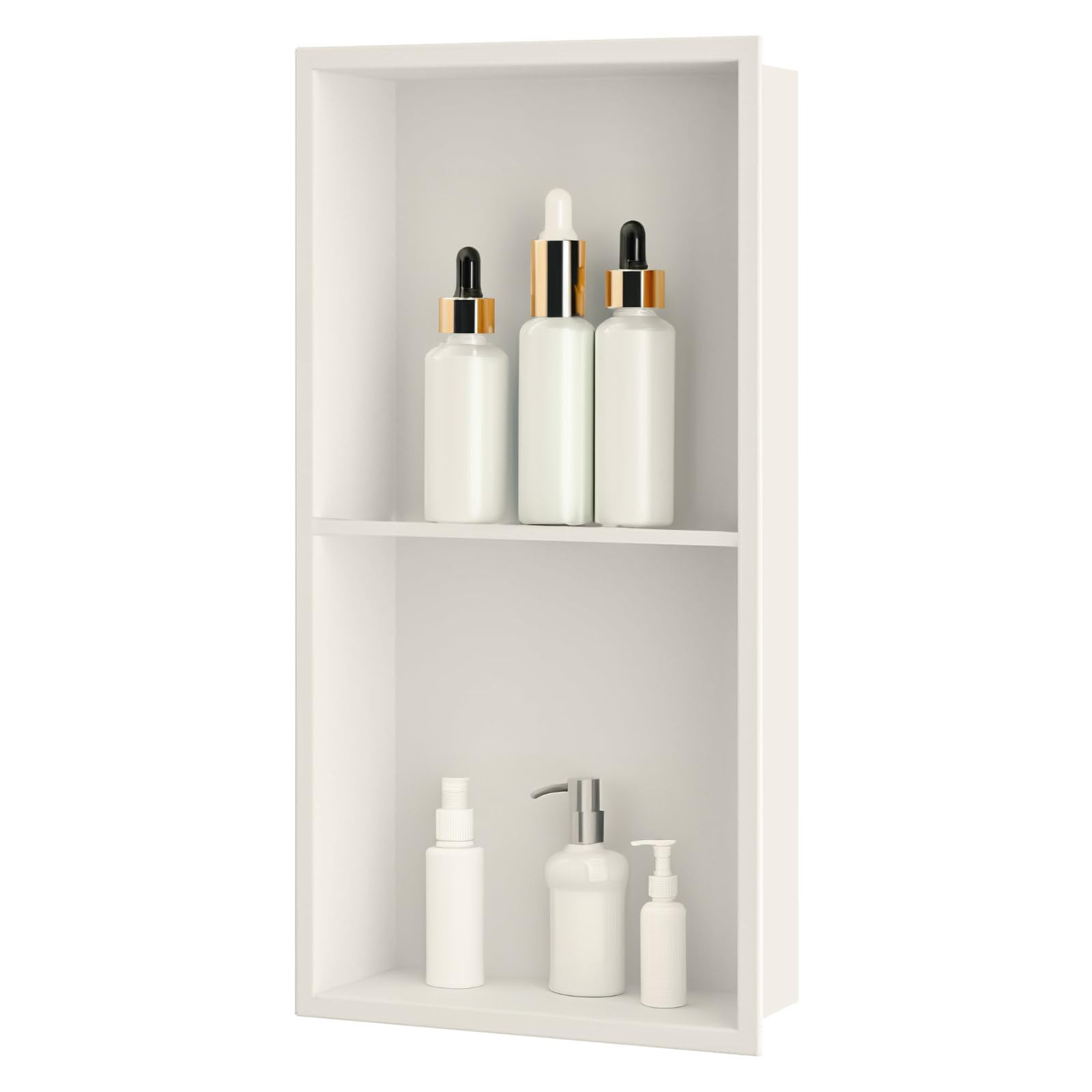Sunrik Warm White Shower Niche, Embedded Shower Niche Stainless Steel, Shower Niche With Shelf 30×60×10Cm,