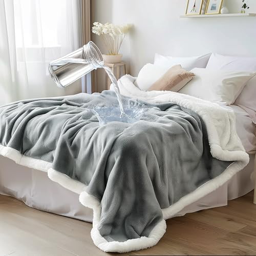 Bedding Aid Couverture imperméable sans taches – Polaire Sherpa réversible, résistante à l'eau et aux taches, parfaite pour les couples et protection...