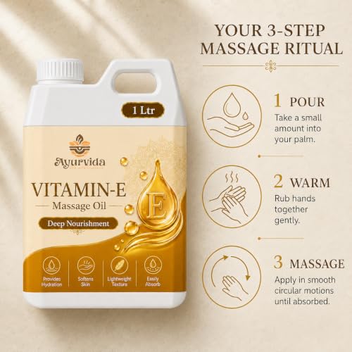 Image of Vitamin E Body Massage Oil 30,000 IU - Nourishing Oil for Dry Skin, Stretch Marks, Skin Glow & Full Body Care | 1Ltr