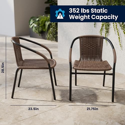Image of EMMA + OLIVER Set of 4 Modern PE Rattan Stack Chairs, Indoor /Outdoor Patio Dining Chairs, No Assembly Required, Brown