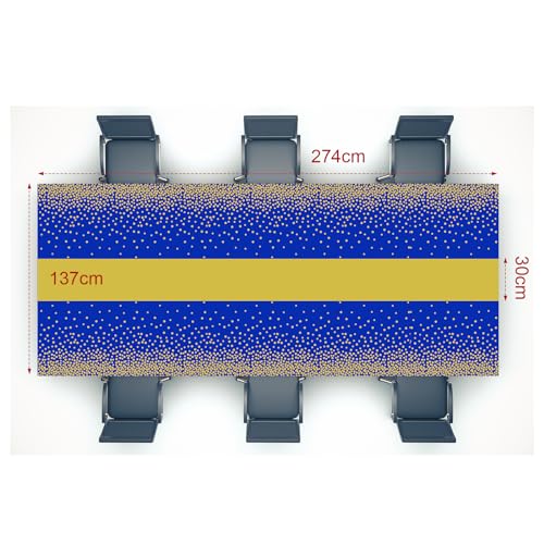 Image of Oudain 6 Pcs Blue and Gold Tablecloth for Parties Plastic Dot Tablecloths Printed Table Runner Waterproof Disposable Rectangle Table Cover for Birthday Wedding Graduation Party, 54 inch x 108 inch