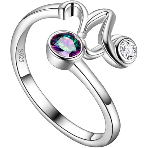 Adjustable Zodiac Sign Ring 925 Sterling Silver Fine Jewelry Gifts Rainbow Mystic Topaz Zirconia 12 Constellation Ring Astrology Cute Scorpio Ring Celestial Zodiac Jewelry Birthday for Women Girls