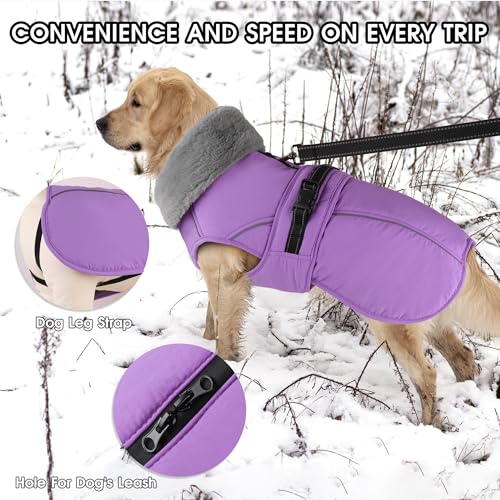 Variant 4 - PETDSH Dog Coat Medium, Windproof Dog Jacket with Warm Fleece Lining, Thickened Collar Dogs Winter Coat,Adjustable Reflective Pet Coats for Cold Weather (Purple, Medium)