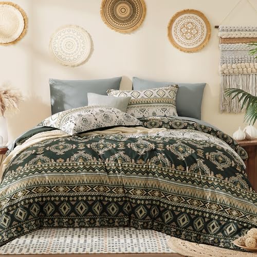 Image of Geniospin Queen Comforter Set - 7 Pieces Bedding Set, Boho Bed in A Bag, Lightweight Soft Aztec Bedding, All Season Bed Comforter Set with Sheets, Pillowcases & Shams