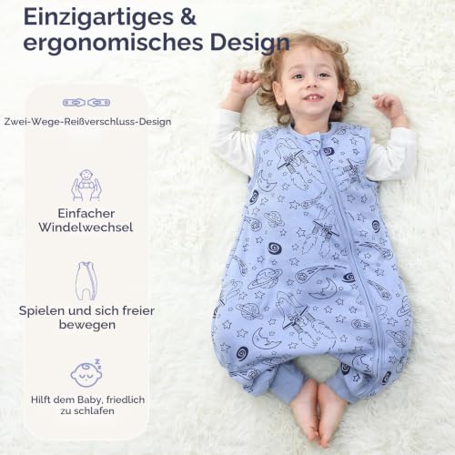 Unnivoll Baby Schlafsack mit Füßen 1,5 Tog 2er Pack Schlafsack Baby Baumwolle Ganzjahre Schlafsack mit Beinen Babyschlafsack Weich 80 cm… – Ansicht 4