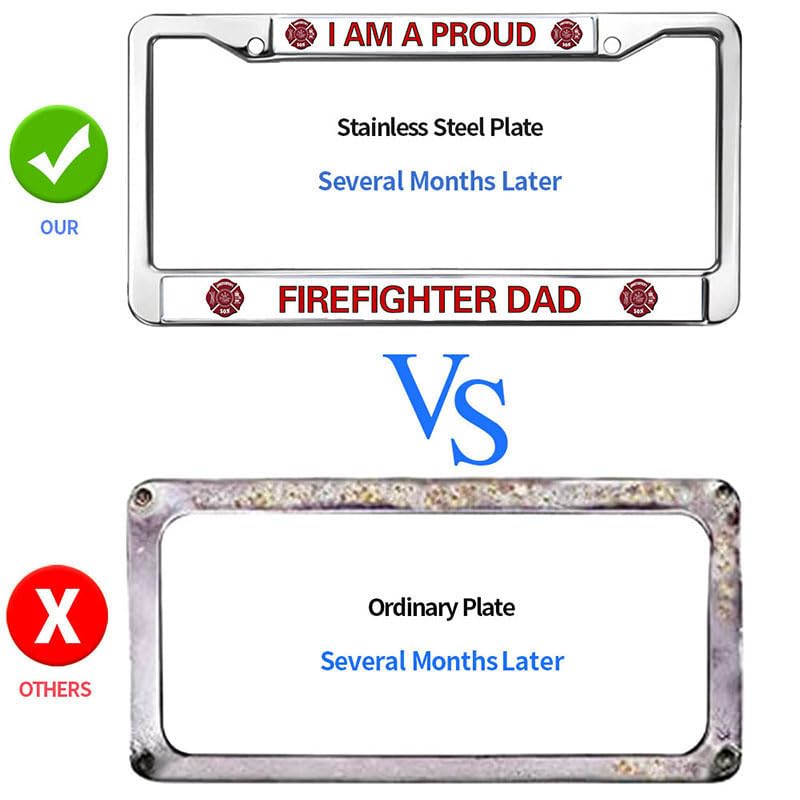 Image of Proud Firefighter Dad License Plate Frame - First Responder Parent Car Accessory