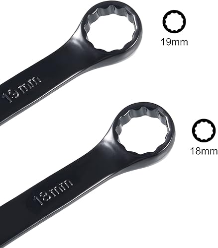 Miniatura 4 de uxcell Llave combinada métrica de extremo abierto de 0.709 in/0.748 in, caja de 12 puntos, revestimiento de electroforesis negra, Cr-V