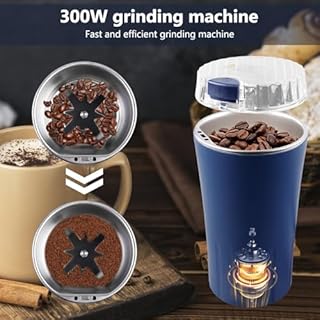 PORFOYO Macina Caffè Elettrico 300W, Macina Spezie Elettrico con Lama in Acciaio Inossidabile, Coffee Grinder, Macinino per Semi di Lino, Pepe, Sale, Noci, Cereali