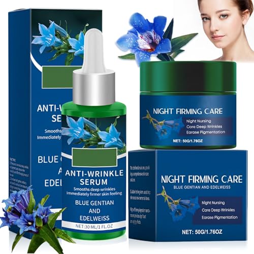 2 piezas Crema de Dia Redensificante, Sérum Redensificante de Genciana azul y Edelwe, Crema de Dia Reafirmante, Ingredientes Naturales, Reafirman la Piel y Reducen las Arrugas
