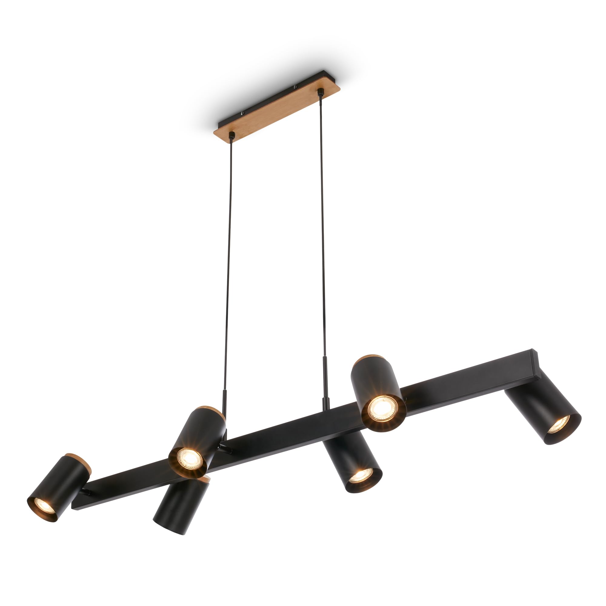 BRILONER - Pendant Light with Spotlight Heads, Adjustable, 6X GU10 Socket, Ceiling Light, Pendant Lights for Kitchen, Dining Room, Hanging lamp, 110 x 24.9 x 120 cm, Black-Wood — image 1