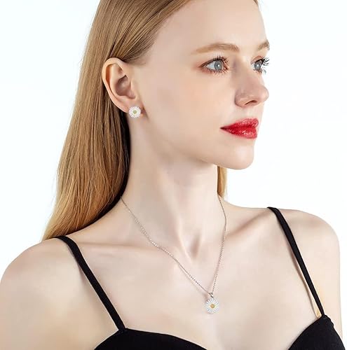 Miniatura 2 de EVEVIC Juego de collar y aretes de margarita para mujer, chapado en oro de 18 quilates, hipoalergénico