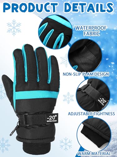 Image of SATINIOR 2 Pairs Kids Waterproof Winter Snow Gloves Ski Gloves for Boy Girl Outdoor Warm Thickening Snowboard