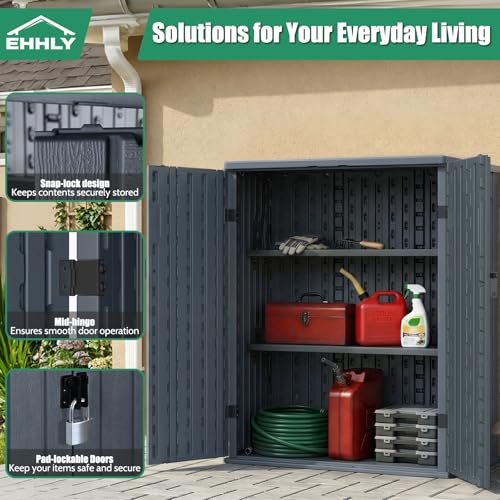 Image of EHHLY Heavy Duty Small Storage Cabinet Outdoor Weatherproof, 14 Cuft Garage Storage Cabinet with 2 Adjustable Shelves, Lockable Kitchen Pantry Closer Organizer, 31Wx23Lx34H, Sage Grey