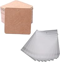 Vista 7 de Broche de papel kraft de 100 piezas, tarjetas con broche cuadrado, soporte para exhibir tarjetas, aretes marrones, etiqueta para vender joyas