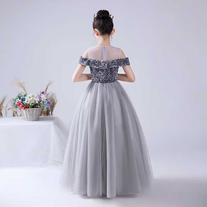 dideyttawl Girls Formal Dress Pageant Dress Junior Bridesmaids Dress Off Shoulder Gown Girls Tulle Sequin Floor Length Dress3
