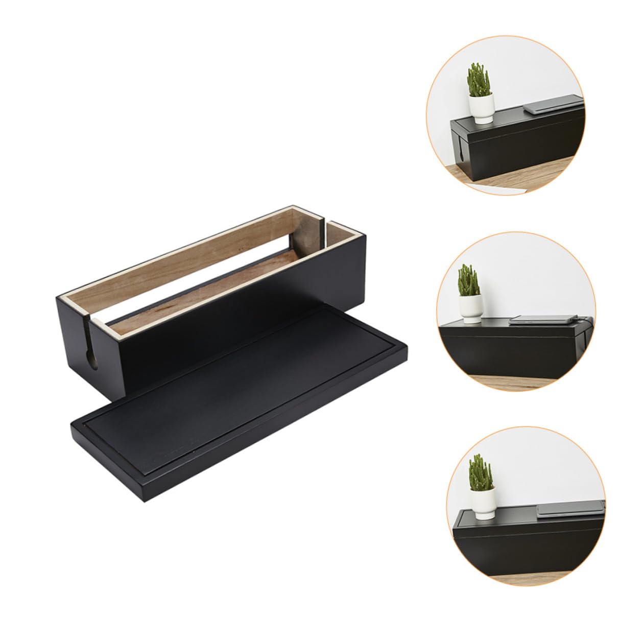 CLISPEED 1pieza Caja de Cables de Madera para Enchufes Múltiples Almacenamiento Seguro y Estético para Regletas y Cables Eléctricos Negro Diseño Sencillo y Duradero para Hogar