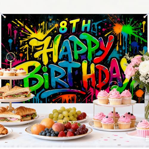 Image of Nuxovilar 71x43 inch Graffiti 8th Happy Birthday Banner
