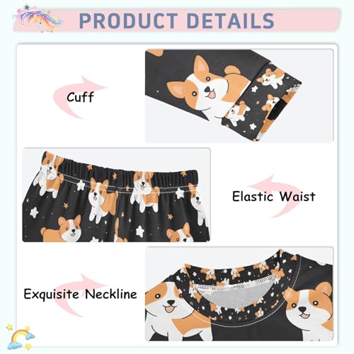 senya Funny Corgis with Star Pajamas Set Long Sleeve Soft Cotton Sleepwear 2 Piece4