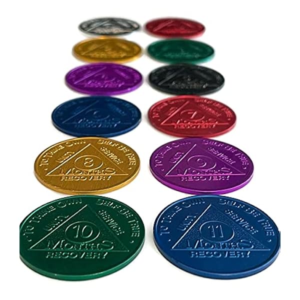 Sobriety Mint Aluminium AA Meeting Nieuwkomer Soberheid Chips/Munten/Tokens - Complete Set van 12 medaillons - Inclusief: 24 uur, 1/2/3/4/5/6/7/8/9/10/11 Maanden