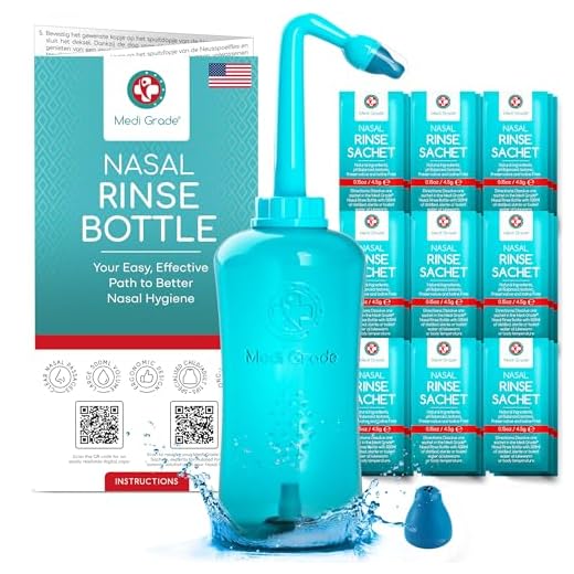 Medi Grade Sinus Rinse Bottle, 500ml with 30 Sinus Rinse Packets - Complete Nasal Irrigation System - Gentle Nose Cleaner - Nasal Wash Kit for Home or Travel - 2 Nasal Rinse Tips and Storage Bag