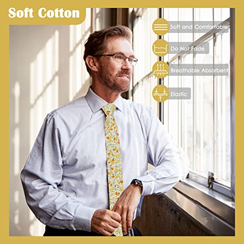 Image of Mantieqingway Men Skinny Tie Cotton Floral Necktie for Wedding Groomsmen Tie