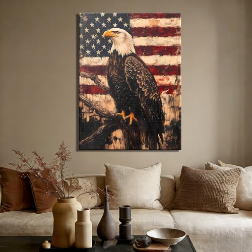 Image of RIBNTAK Vintage Patriotic Bald Eagle for Independence Day Wall Art Decorations, 8x12 In, Aesthetic Posters for memorial day Canvas Print Decor, Rustic Artwork for Living Room, Bedroom, Office