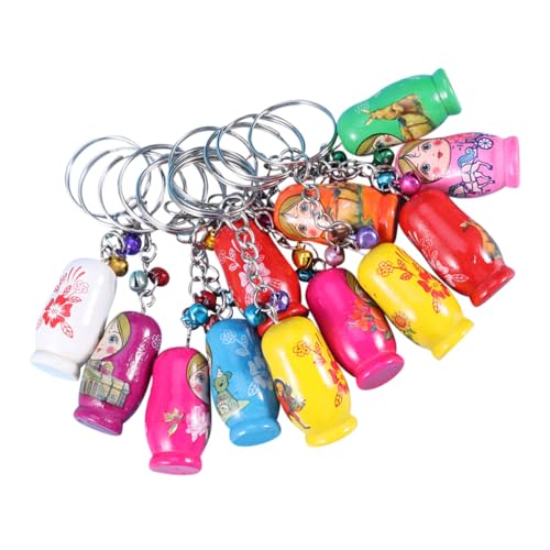 Abaodam Lot de 12 Porte-Clés Poupées Russes en Bois Coloré Mini Pendentifs Décoratifs pour Paquet et Clés Accessoires Légers et Pratiques Décoration Garçon et Filles et Voyage