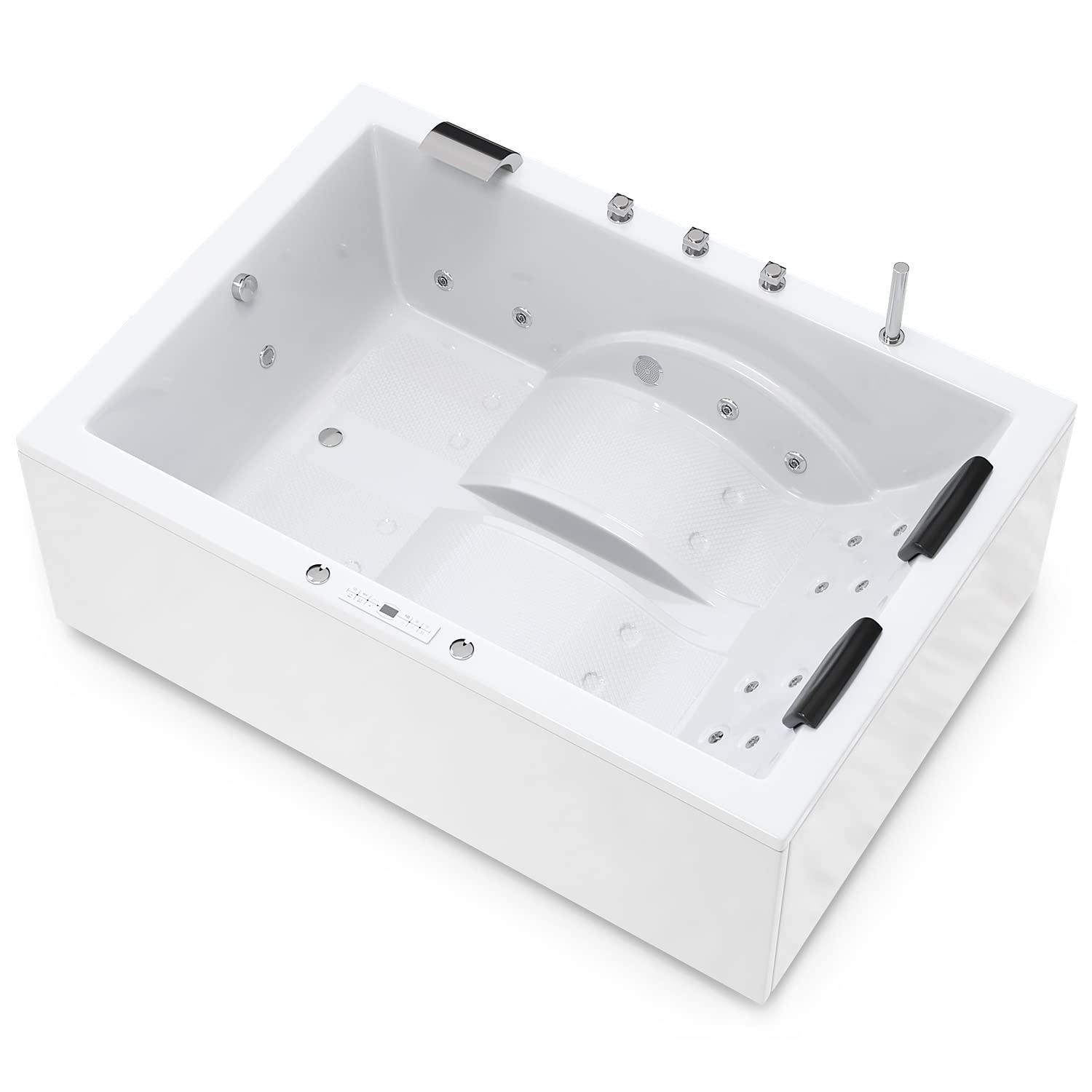 AQUADE Jacuzzi 2 Person Whirlpool Marburg Classic 180x130 mit LED Whirlpool Beleuchtung, Armatur Whirlpool Badewanne & Badekissen für Badewanne Whirlpool 2 Personen/Badewanne Komplett Set