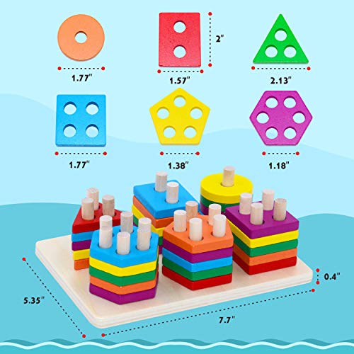 image for SpriteGru 36 PCS Preschool Wooden Educational Toys, Shape Color Recogn