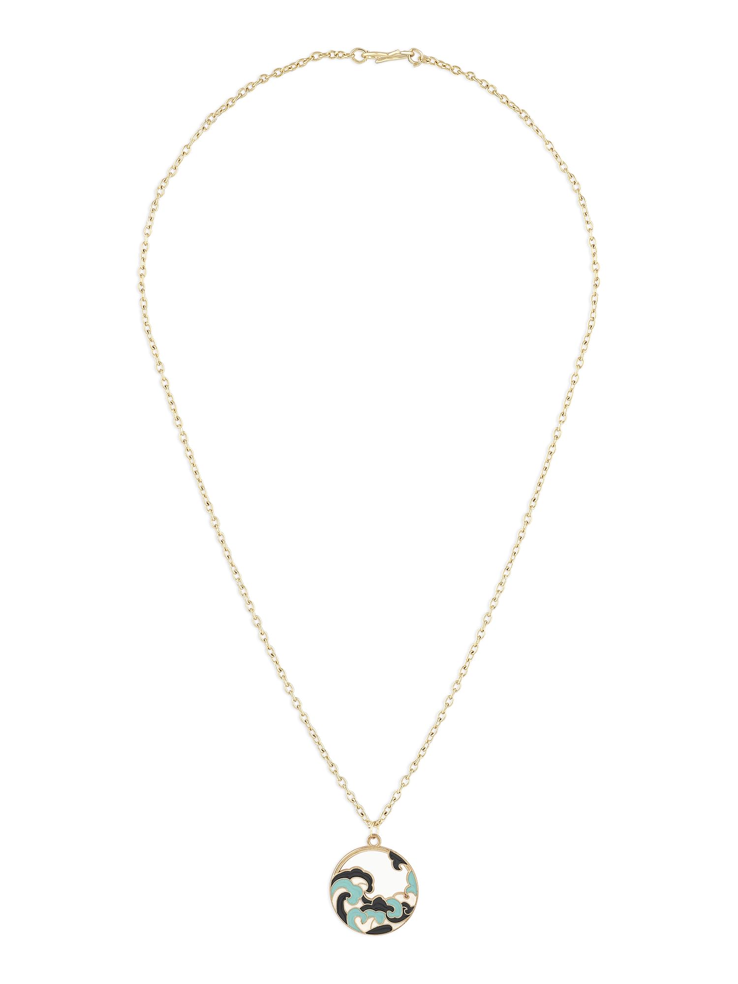 ZAVERI PEARLS Blue Enamelled Sea Wave Contemporary Pendant & Chain For Women-ZPFK16792 (B0CL2FR774) Amazon Price History, Amazon Price Tracker