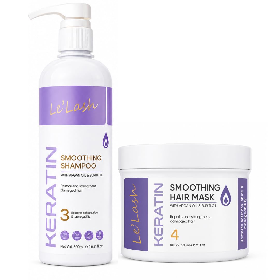 Le’Lash Keratin Smoothing Shampoo & Hair Mask Combo for Dry Frizzy Damaged Hair | Sulfate & Paraben Free | With Argan Oil, Buriti Oil & Keratin Protein | Smooth Soft Shiny Hair | 500ml Each-image-49