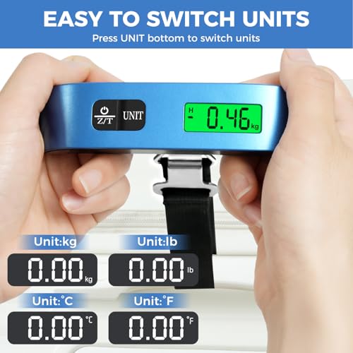 Image of BAGAIL Digital Luggage Scale, 110lbs Hanging Baggage Scale with Backlit LCD Display, Portable Suitcase Weighing Scale, Travel Luggage Weight Scale with Hook, Strong Straps for Travelers