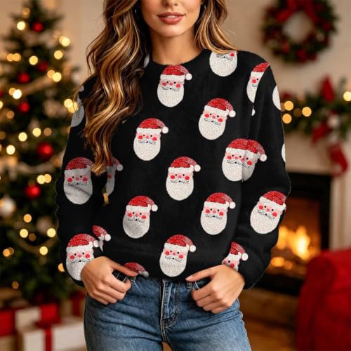 Ugly Christmas Sweaters for Women Santa Pullover Funny Xmas Holiday Tops - image 2