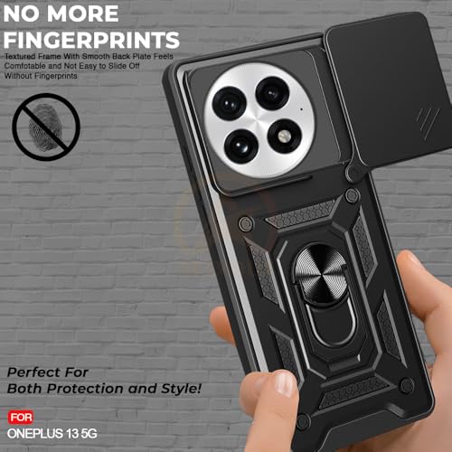 Image of Armor Bumper Back Cover Case for ONEPLUS 13 5G Rotating Camera Cover, Ring Holder & Kickstand | Heavy Duty & 360 Degree Protection ONEPLUS 13 5G Back Cover (Black)