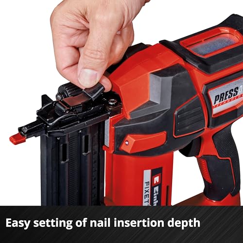 Einhell Power X-Change Cordless Nail Gun - 18V Single and Serial Shot Electric Nailer, 60 Shots/Min, Depth Adjustment TE-CN 18 Li Solo with 500 Nails (Battery Not Included), Red & Black (4257795) 6 Einhell Power X-Change Cordless Nail Gun - 18V Single and Serial Shot Electric Nailer, 60 Shots/Min, Depth Adjustment TE-CN 18 Li Solo with 500 Nails (Battery Not Included), Red & Black (4257795) - Image 6