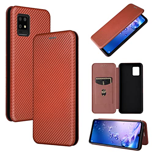 Pelanty SHARP AQUOS zero6 ケース 手帳型 炭素繊維調 AQUOS zero6 SHG04 A102SH SH-RM18 携帯カバー aquos zero 6 背面ケース 軽量 薄型 財布型 カード収納 シャップ アクオス ゼロ6 スマホケース マグネット ストラップ付き 耐衝撃 全面保護-ブラウン