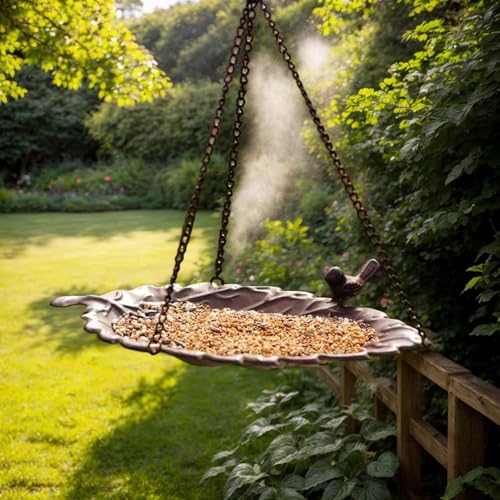 Plateau de mangeoire à oiseaux en métal durable avec chaînes de suspension - 8