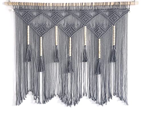 Youngeast Large Macrame Wall Hanging Macrame Headboard for Bedroom Macrame Window Curtains Boho Wall Decor Wall Art tapestry Tassel Woven Wall Backdrop 31”X39” (Wood Dowels Not Included)