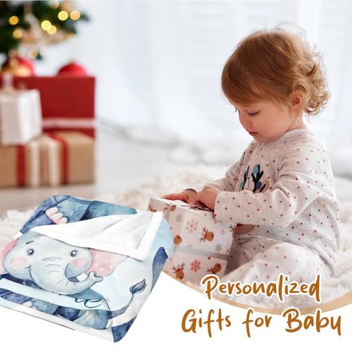 Image of Personalized Baby Blanket with Name, Custom Name Blanket for Kids Soft Flanne Blankets in Easter Personalized Baby Gifts for Infant Newborn Shower (Elephant)