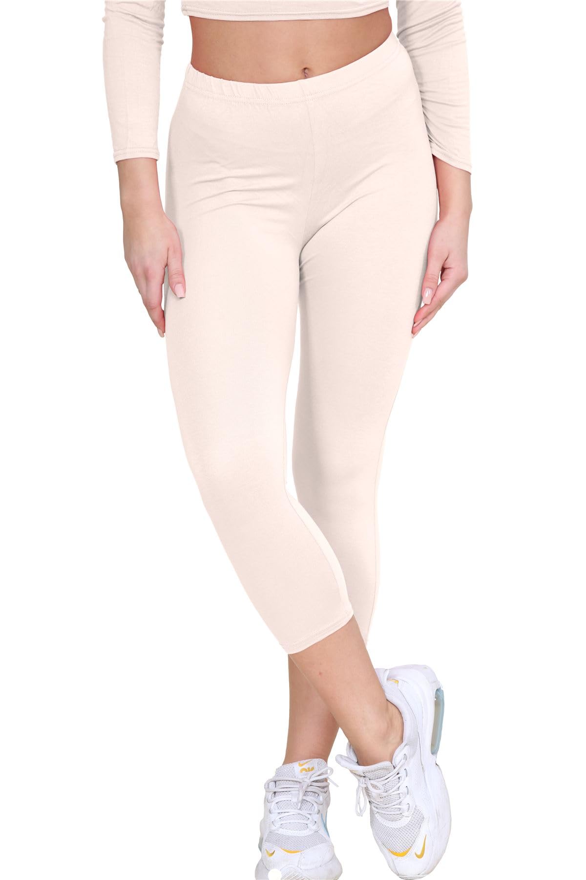 Janisramone Women's Stone New Plain Stretchy 3/4 Leggings Workout Tight Gym Cropped Capri Active Pants