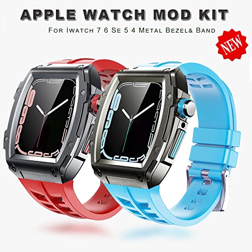 Kit modification luxe Apple Watch avec bracelet caoutchouc et boîtier métal robuste 44mm - 2