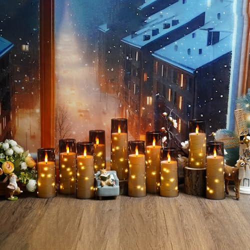 Image of Flameless LED Candles with Timer 24 Pc Flickering Flameless Candles for Romantic Ambiance and Home Decoration Stable Acrylic Shell,with Embedded Star String,Battery Operated Candles(Grey)