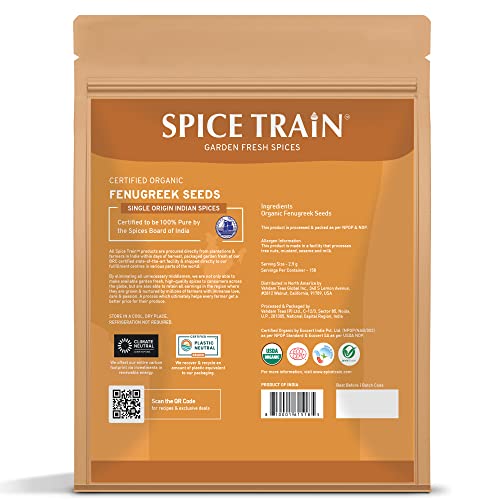 Spice Train, Usda Organic Fenugreek Seeds (397G/14Oz) Indian Origin Whole Fenugreek Seed/Methi Seeds (Trigonella Foenum Graecum) For Cooking | Fenogreco En Semillas | Resealable Ziplock Pouch #TOP6