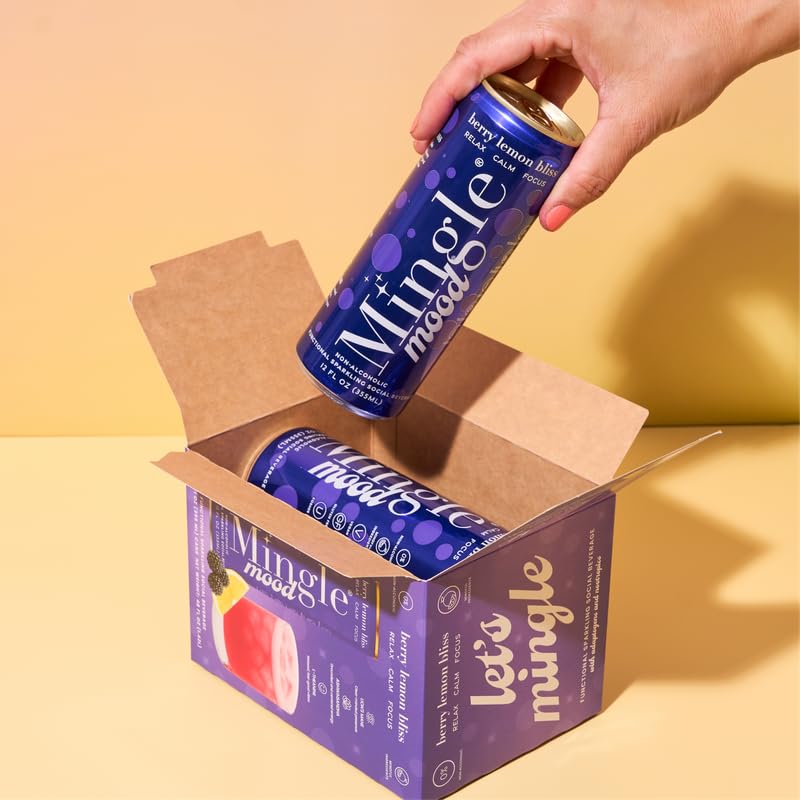 Mingle Mocktails Berry Lemon Bliss, Nootropic Non Alcoholic Drinks with Ashwagandha, L-Theanine, Lion's Mane, Adaptogens, Alcohol Alternative Pre-Mixed Mocktails, Gluten Free Vegan, 12 Pack 12 fl oz