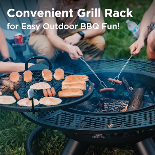 Red Mountain Valley 47" Outdoor Fire Pit with Adjustable Grill, 2-in-1 Outdoor Large Wood Burning Firepit Bowl, Bonfire Patio Fire Pits with Cooking grates, Metal Round Table for Backyard