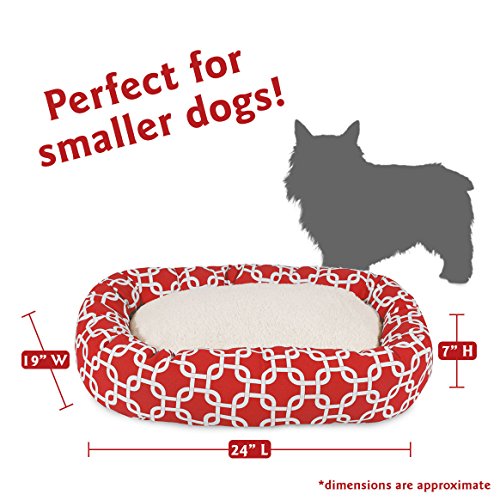 Image of Majestic Pet 24 Inch Links Sherpa Calming Dog Bed Washable - Cozy Soft Round Dog Bed with Spine for Head Support - Fluffy Donut Dog Bed 24x19x7 (inch) - Round Pet Bed Small - RED