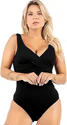 Maiô Feminino Moda Praia Body Transpassado Bicolor Afina Silhueta Com Bojo Alta Sustentação Malha Poliamida Chapa Barriga