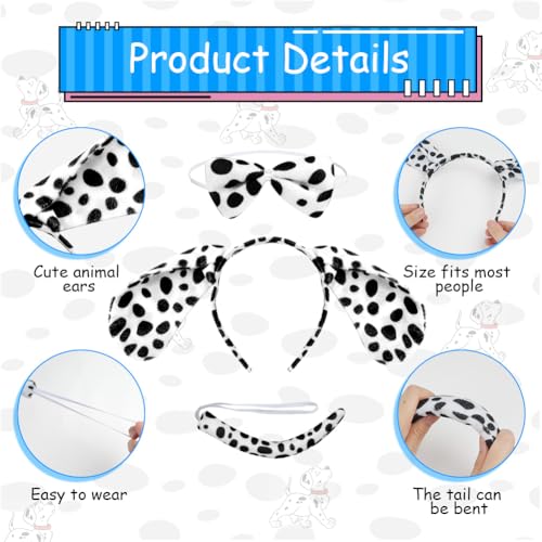 ACWOO Tierkostüm Zubehör, 4 Tlg Kopfbedeckung mit Hundeohren, Hund-Cosplay-Set, Karneval Kostüm, Fliege, Schwanz,Tattoo-Aufkleber, Kinder Kostüm für Karneval, Halloween, Geburtstag, Weihnachten